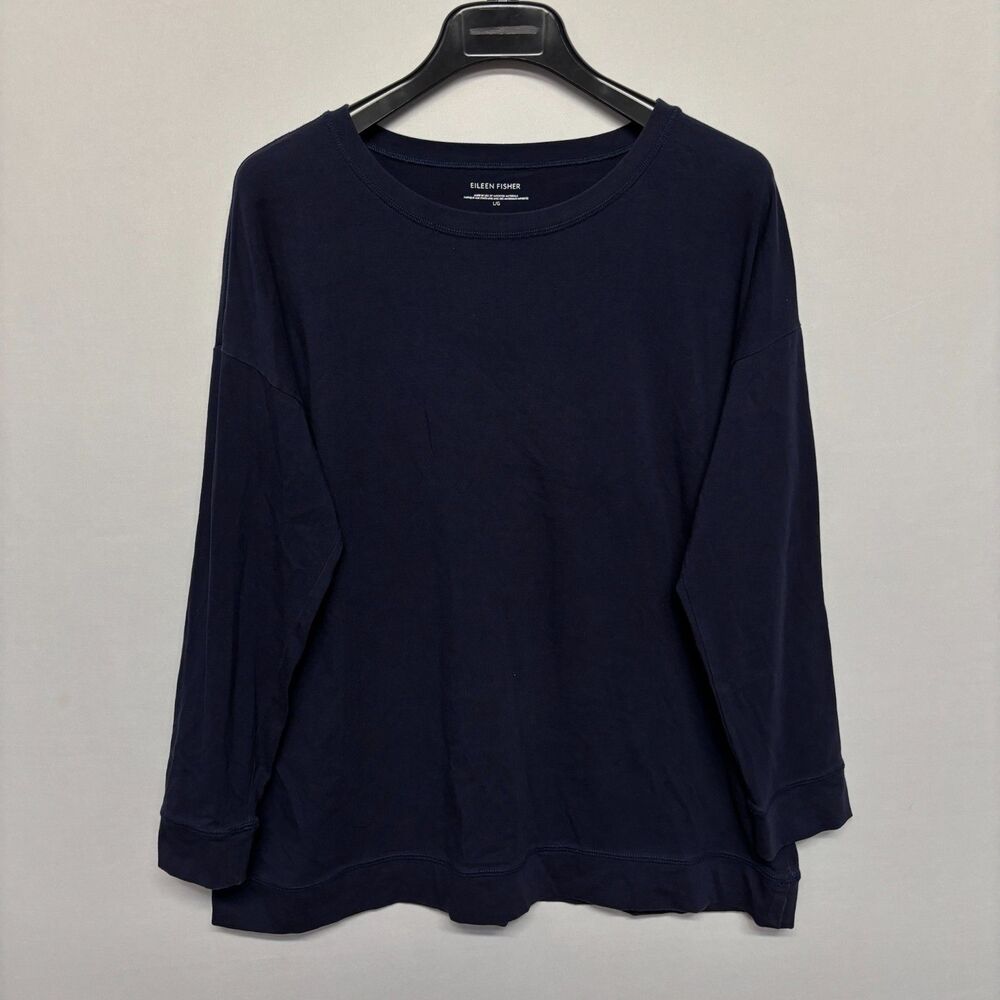 Eileen Fisher Long Sleeve Organic Cotton T-Shirt Tee Top Size Large Blue C134 15